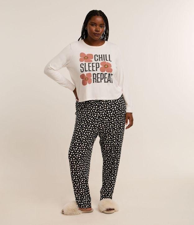 Pijama Longo com Manga Jogger Estampa Lettering e Poá Curve & Plus Size - 2