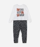 Pijama Longo com Manga Jogger Estampa Lettering e Poá Curve & Plus Size - 1