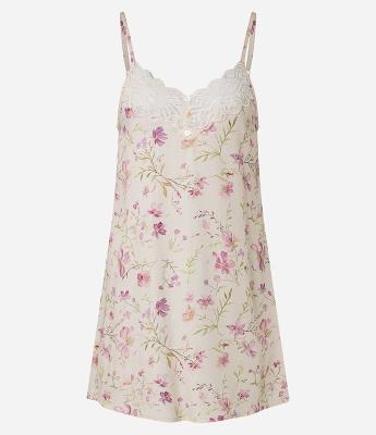 Camisola Curta em Viscose com Estampa Floral e Renda