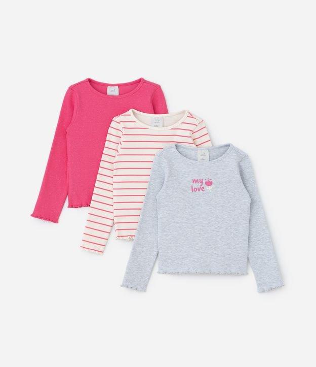 Kit 03 Blusas Infantil em Ribana de Manga Longa - Tam 1 a 5/6 Anos - 1