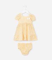 Vestido Infantil com Manga Bufante Estampa Xadrez e Lacinho - Tam 0 a 18 meses - 1