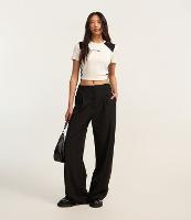 Calça Reta Alfaiatada com Passantes e Elástico no Cós - 1