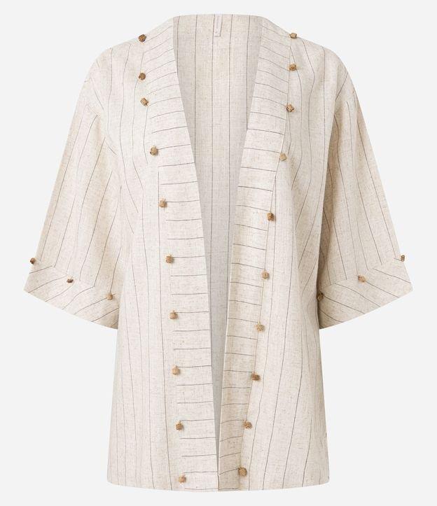 Saída de Praia Kimono com Linho e Miçangas de Madeira - 1