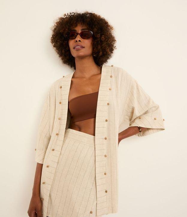 Saída de Praia Kimono com Linho e Miçangas de Madeira - 2