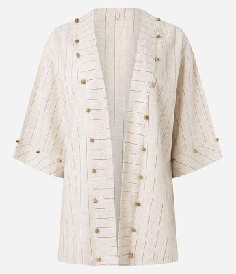 Saída de Praia Kimono com Linho e Miçangas de Madeira