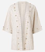 Saída de Praia Kimono com Linho e Miçangas de Madeira - 1