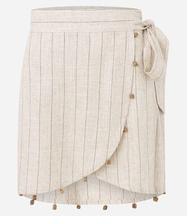 Saída de Praia Saia Transpassada com Linho e Miçangas de Madeira - 1