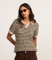 Blusa em Tricô com Listras e Manga Curta - 1