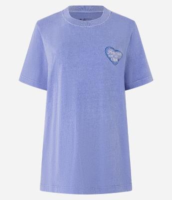 Camiseta Over em Algodão com Estampa de Coração