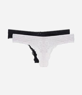 Kit 02 Calcinhas Biquíni Fio Duplo em Renda Floral