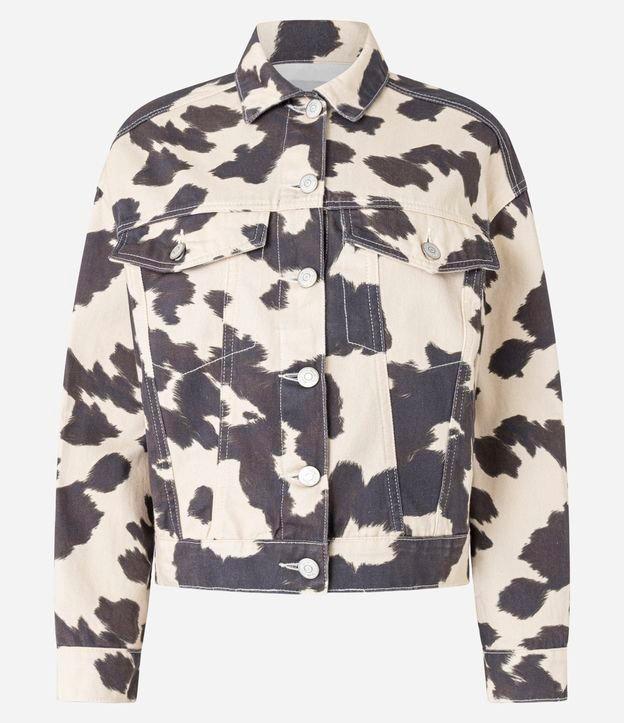 Jaqueta Trucker em Sarja Animal Print Vaca com Bolsos - 1
