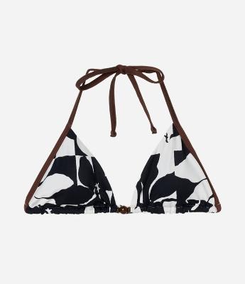 Biquíni Top Cortininha com Estampa Floral e Aviamento de Madeira