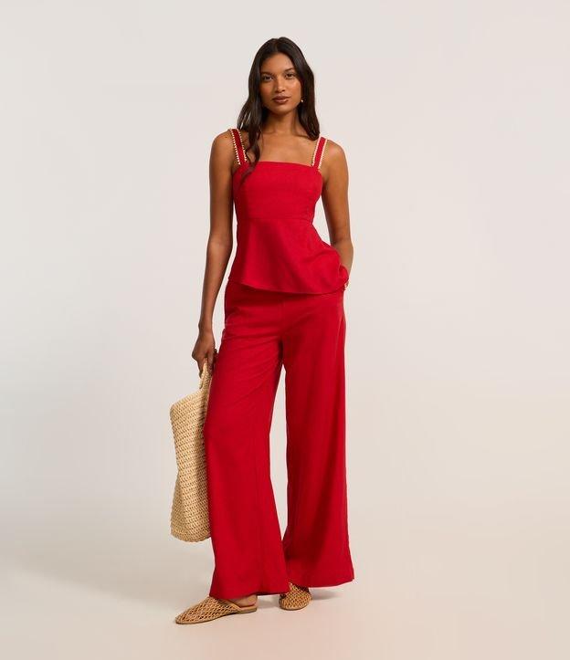 Calça Pantalona em Viscolinho com Bolinhas nos Bolsso - 1