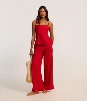 Calça Pantalona em Viscolinho com Bolinhas nos Bolsso - 1