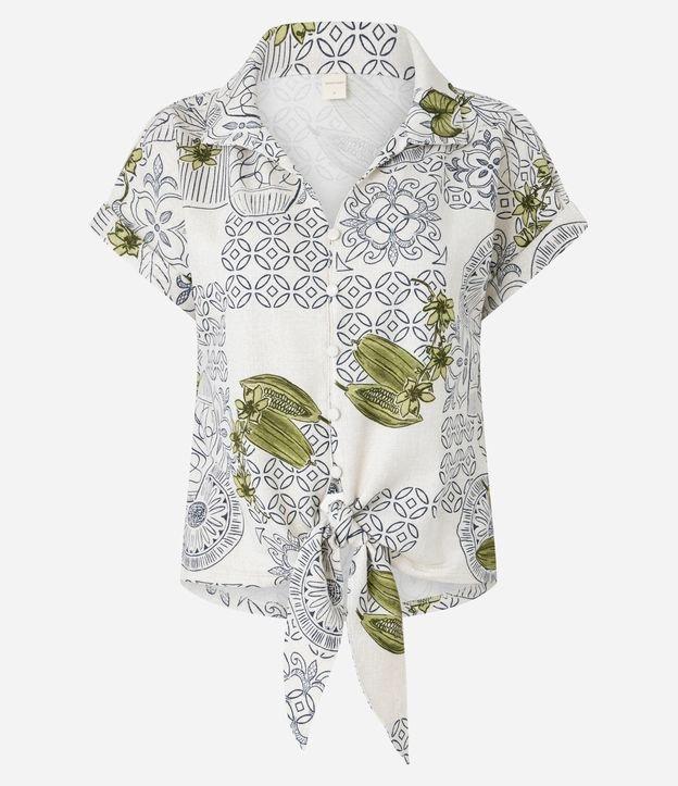 Blusa em Piquet com Amarração e Estampa Folhagem - 1