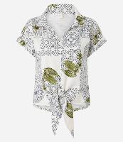 Blusa em Piquet com Amarração e Estampa Folhagem - 1