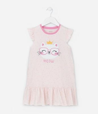 Camisola Infantil com Babados e Estampa de Gatinho que Brilha no Escuro - Tam 4 a 12 anos