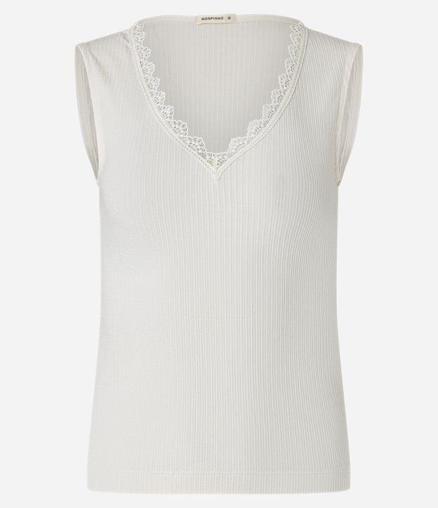 Blusa Canelada em Ribana com Renda no Decote - 1
