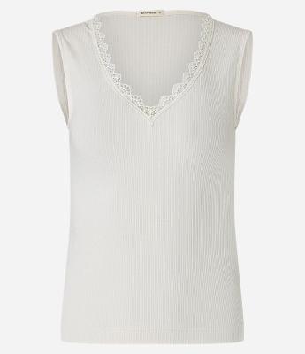 Blusa Canelada em Ribana com Renda no Decote