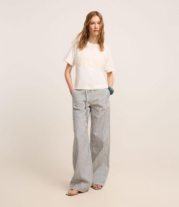 Calça Wide Leg em Sarja com Listras e Cinto Fino - 2