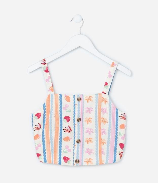 Blusa Infantil em Viscolinho com Estampa Listras e Frutas - Tam 5 a 14 Anos - 1