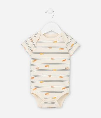 Body Infantil com Estampa Carrinhose Listras - Tam RN a 18 meses