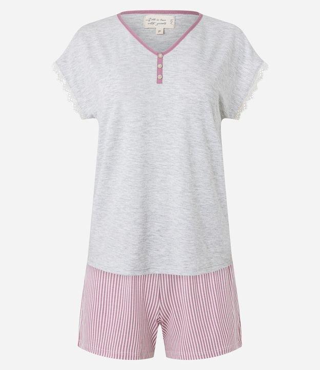 Pijama Short Doll em Viscose com Detalhe de Rendinha e Short Listrado - 2