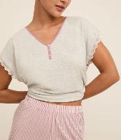 Pijama Short Doll em Viscose com Detalhe de Rendinha e Short Listrado - 3