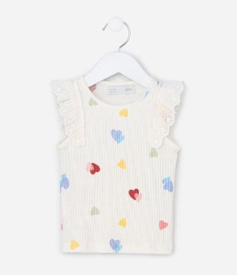 Regata Infantil em Ribana com Babados Broderie - Tam 1 a 6 Anos