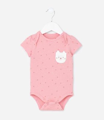 Body Infantil com Bolsinho Estampa de Gatinha - Tam RN a 18 meses