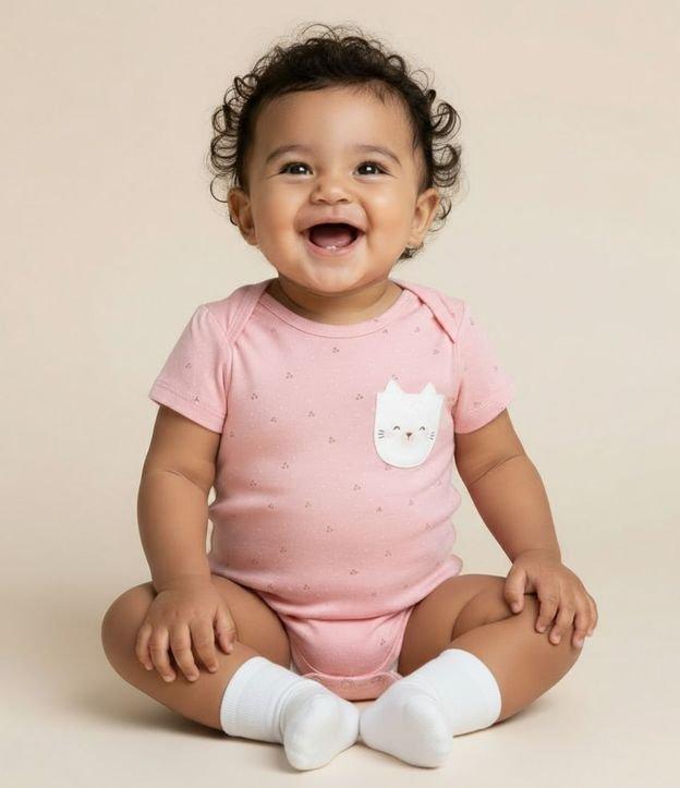 Body Infantil com Bolsinho Estampa de Gatinha - Tam RN a 18 meses - 2