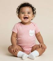 Body Infantil com Bolsinho Estampa de Gatinha - Tam RN a 18 meses - 2