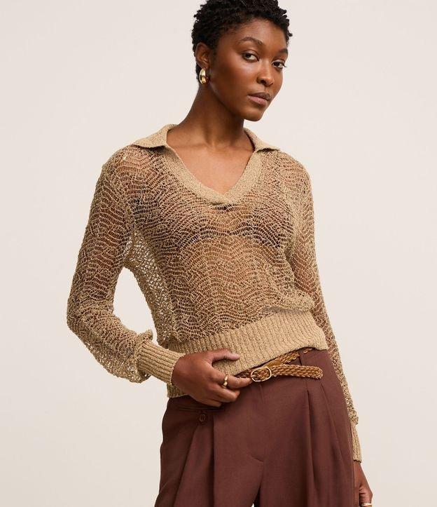 Blusa em Tricô com Gola Polo e Ponto Vazado - 2