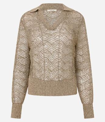 Blusa em Tricô com Gola Polo e Ponto Vazado