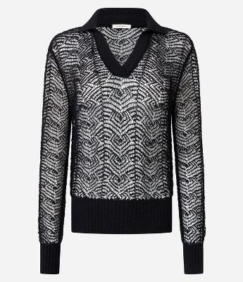 Blusa em Tricô com Gola Polo e Ponto Vazado