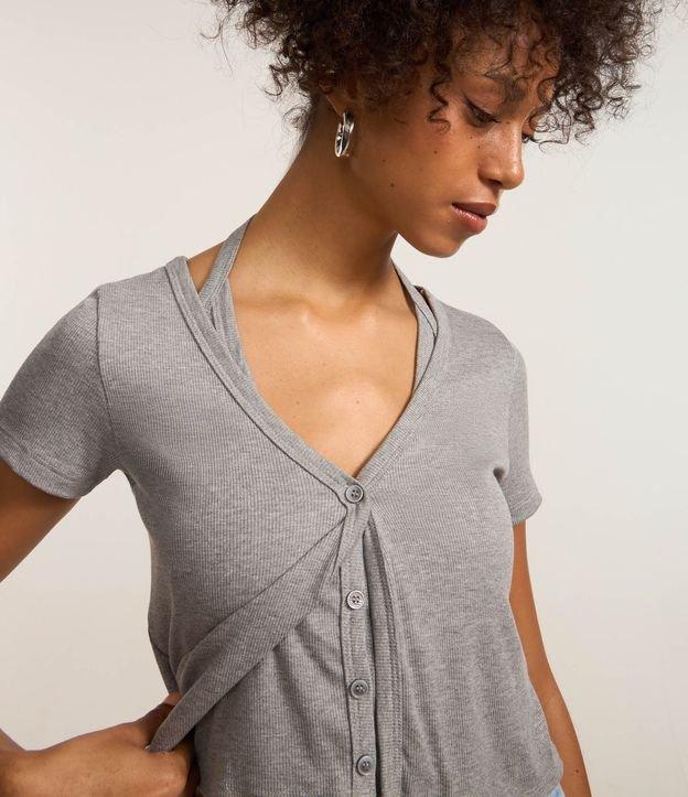 Blusa em Ribana com Sobreposição e Abotoamento Frontal - 1