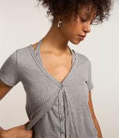 Blusa em Ribana com Sobreposição e Abotoamento Frontal - 1