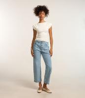 Calça Reta em Jeans com Cintura Baixa e Botões - 1