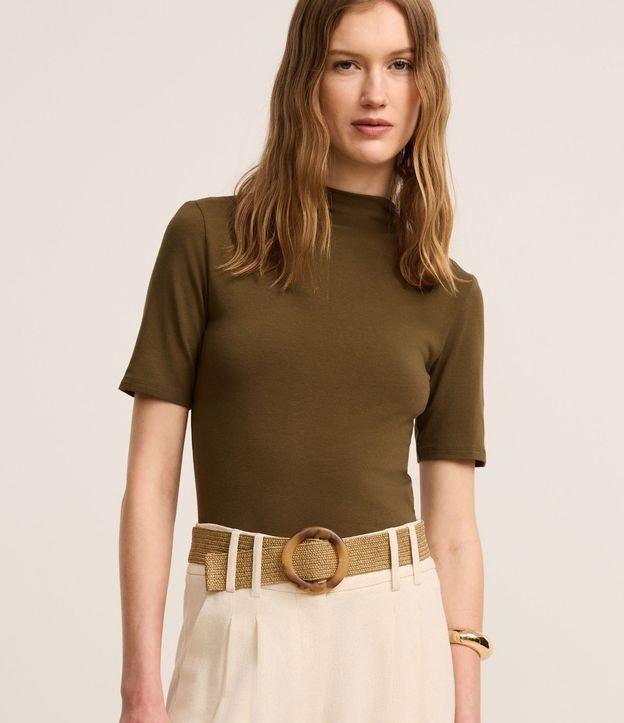 Blusa Básica Ajustada em Algodão com Golinha alta - 3