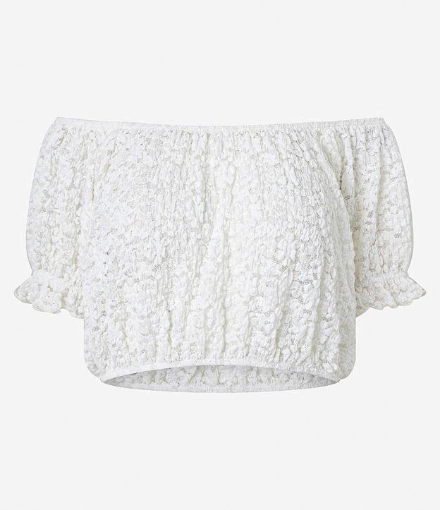 Blusa Cropped em Renda com Textura Floral - 1