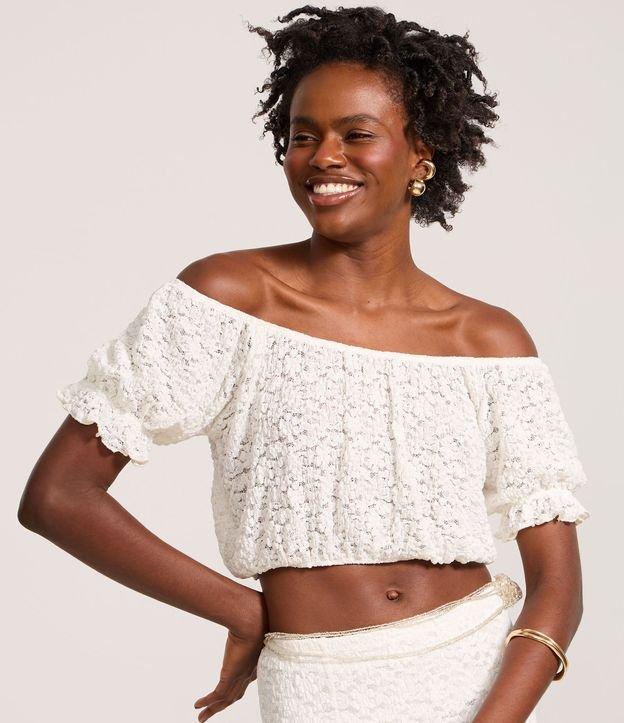 Blusa Cropped em Renda com Textura Floral - 2