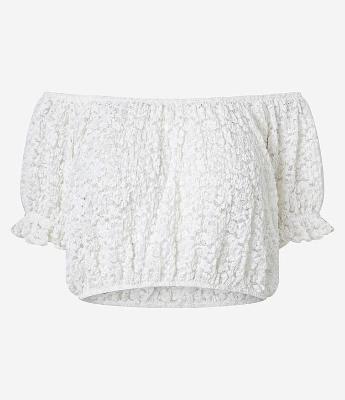 Blusa Cropped em Renda com Textura Floral