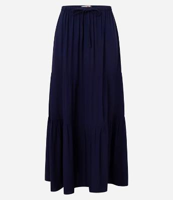 Saia Evasê Longa em Viscose com Recortes e Amarração