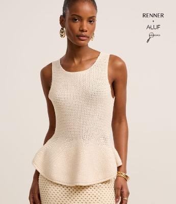 Blusa Peplum em Tricô com Ponto Vazado