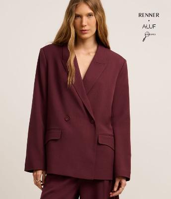 Blazer Oversized em Alfaiataria Transpassado com Bolsos Lapela