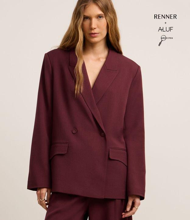 Blazer Oversized em Alfaiataria Transpassado com Bolsos Lapela - 1