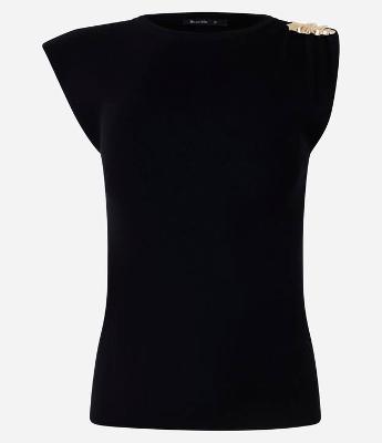 Blusa em Tricô com Ombreira e Aviamento Metalizado