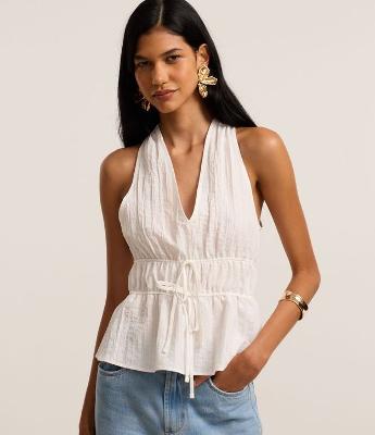 Blusa Texturizada com Elástico Duplo na Cintura