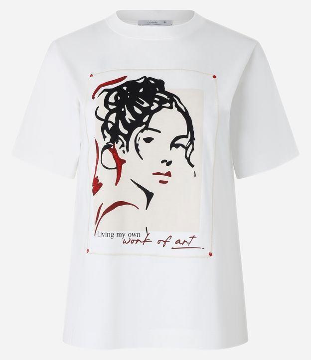 Blusa Slim em Algodão com Estampa Artística Retrato Rabiscado - 1
