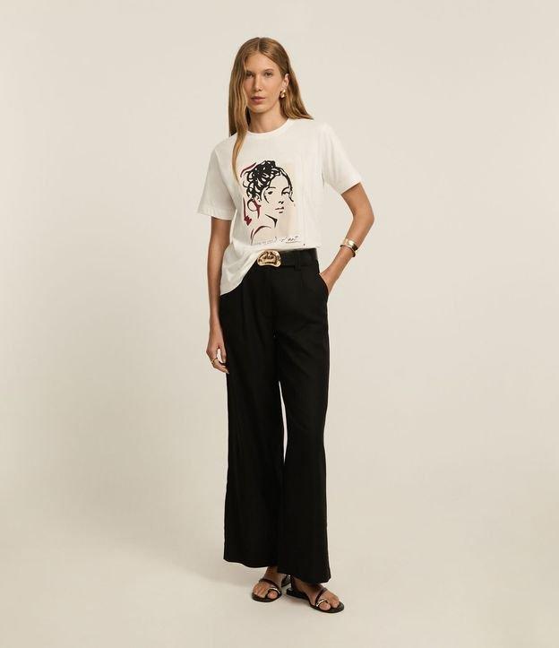 Blusa Slim em Algodão com Estampa Artística Retrato Rabiscado - 3